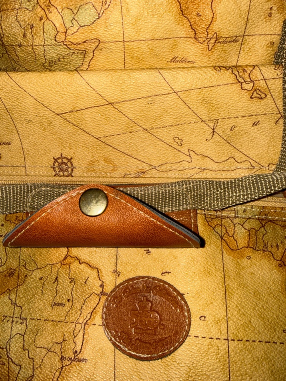 Vintage Map-Print Canvas Travel Duffle Bag - Tan/Brown - Picture 7 of 9